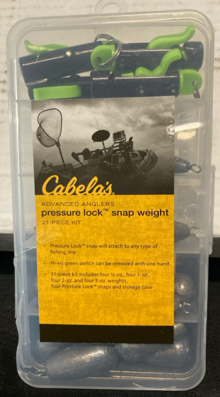New As Is Cabela&rsquo;s Advanced Anglers Pressure Lock Snap Weight 21-piece kit