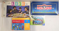 4 Vintage to Modern Games | 2 Family Games & 2 Puzzles, Includes; The Game Of Life, Delux Anniversary Edition Monopoly, 100 Pcs Robot Puzzle & 60 Pcs Ravensburger Puzzle