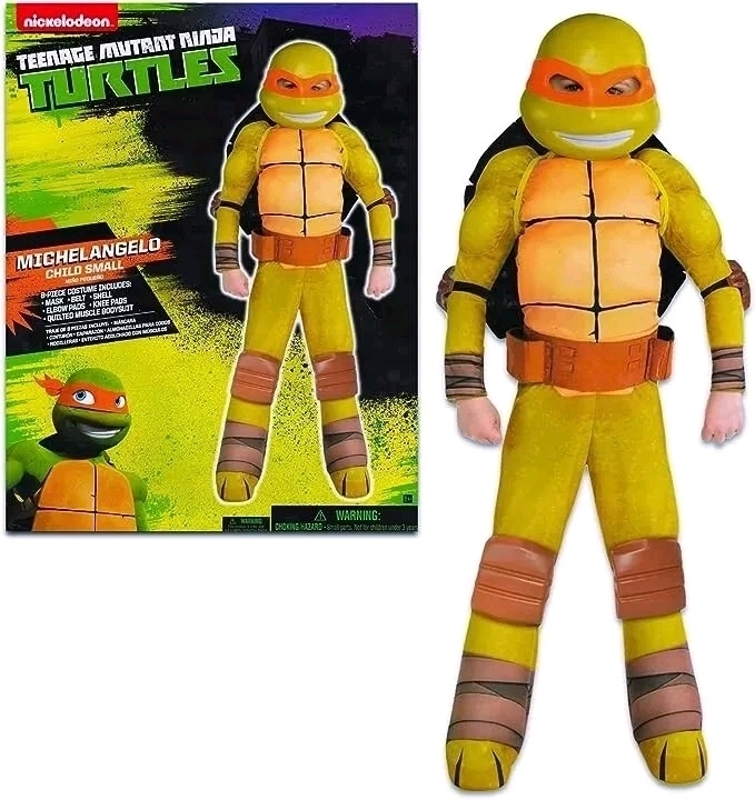 New Child Size Small | Nickelodeon Teenage Mutant Ninja Turtles Michaelangelo 8-Piece Costume | For 4-6 Year Olds