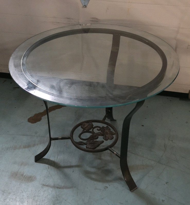 Glass Top Table with Heavy Metal Base - 28" Diameter & 22" Tall