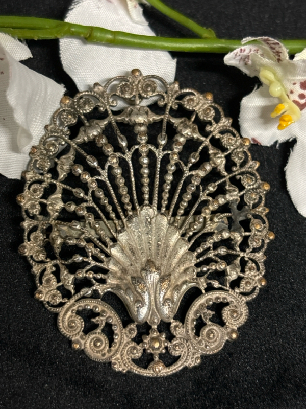 Beautiful Victorian Sterling Filigree Brooch Pendant