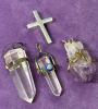 Quartz Crystal Wand Pendants Clear & Amethyst One Brazil Sterling & SSteel Classic Cross