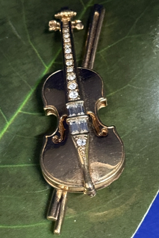 Vintage SWAROVSKI Violin Cello Brooch Retired Signed & Open bag of Swarovski Merry Christmas Stars