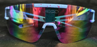New | Mens Jiego Polarized Sun Glasses With Blue Frame & Red Splatter Accent