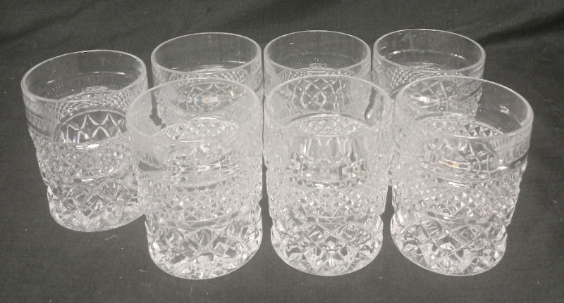 Vintage Crystal Drinking Glasses Cut Pattern Set Of 7