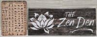 2 New | " Yoga Positions & The Zen Den " Wood Canvas & Metal Wall Sign