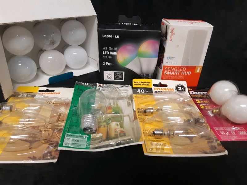 Assorted Light Bulbs Some Smart, Some Regular, and Sengled Smart Hub