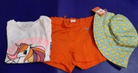 New with Tags Long Sleeved Child's Unicorn Shirt Size 2-4A Childs Shorts Size 4- 5A & a Sun Hat