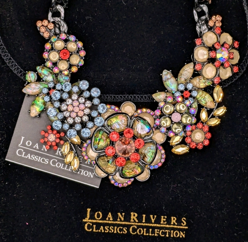 Stunning Signed Vintage Joan Rivers Floral Statement Necklace with Original Box & Velvet Pouch | 21" Long