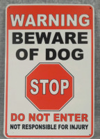 New "Warning Beware of Dog" Metal Tin Sign 12x8"