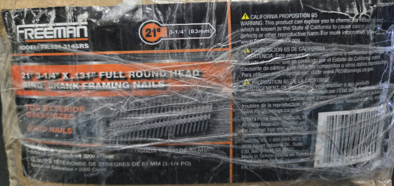 1900 New | Freeman 21&deg; 3-&frac14;" X .131" Full Round Head Ring Shank Framing Nails | TDG Exterior Galvanized
