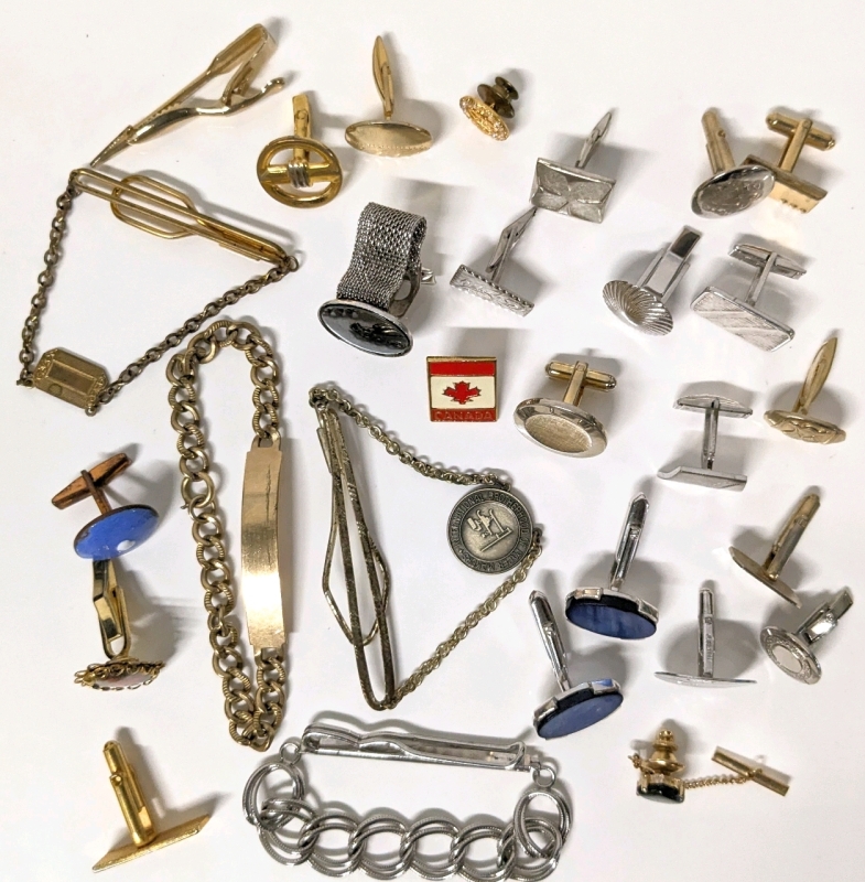 Assorted Vintage Men's Lot : Cufflinks, Tie Pins, Lapel Pins + More
