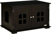 New - PawHut Cat Litter Box Enclosure Hidden Cat Furniture Cabinet , Indoor Cat Washroom Double-door Nightstand End Table w/Cat Hole Window . Retail $100
