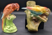 2 Vintage Porcelain Ceramic Handpainted Birds : Finch Wall Planter & Parrot Vase | Both Made in Czechoslovakia | 4.75" - 5.25" Tall