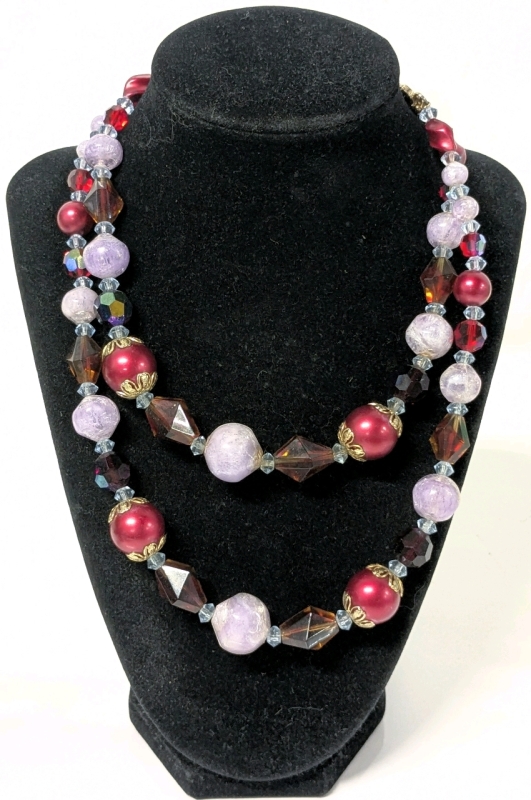 Signed Vintage Continental Double Strand Chunky Beaded Necklace | 18" Long