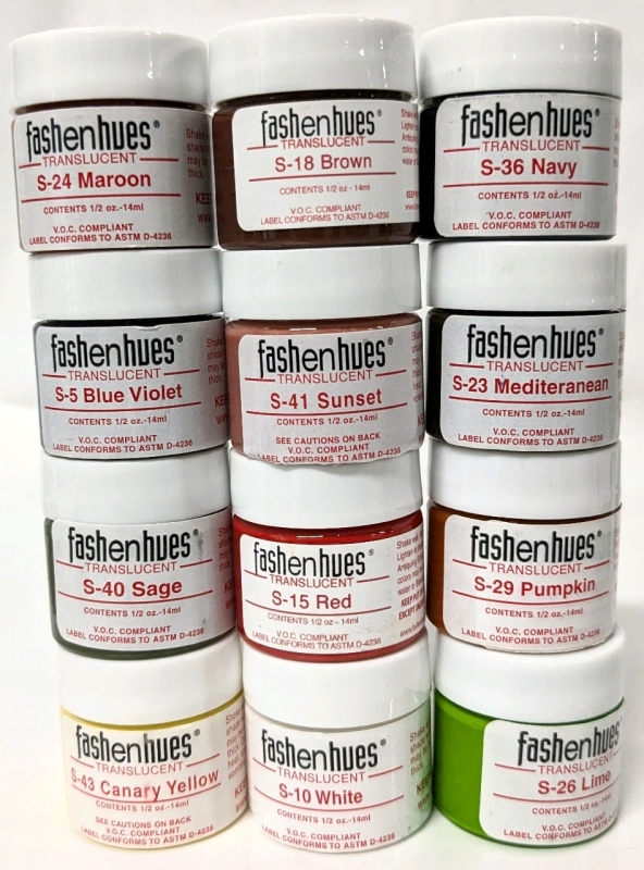 12 New FASHENHUES Translucent Ceramic Bisque / Wood / Canvas Stains | 14ml each | Lot Retails for Over $70!