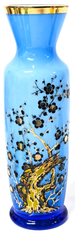 Gorgeous Vintage Cobalt Blue over Milk Glass Vase with Gold Details & Trim | 8.15" Tall