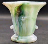 Striking Vintage Akro Agate Pressed Slag Milk Glass Lily Vase Urn | 4.75" x 3" x 4.25"