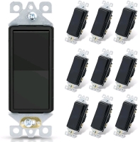 10 New ELEGRP Single Pole Decorator Light Switch. 15Amp, 120/277V, Decorative Paddle Rocker Switch Replacement, On/Off Wall Switch, Self-Grounding, Residential/Commercial Grade, UL/CUL (10 Pack Glossy Black