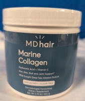 New Sealed MD Hair Marine Collagen Dietary Supplement. 163.2g. Hair, Skin, Nail, and Joint Support. hyaluronic Acid and Vitamin C.