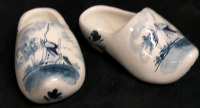 Pair of Vintage Delft Collectible Ceramic Shoes - Holland