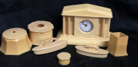 Vintage French Ivory Women's Dresser Accessories - Hair Receiver, Clock ++