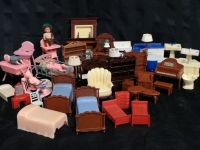 Vintage Children's Doll House Furniture - Piano, Beds, Fireplaces, Tables, Chairs +++
