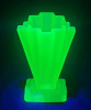 Vintage Art Deco Satin Glass Uranium Glass Vase , Measures 4" Tall . No chips or cracks