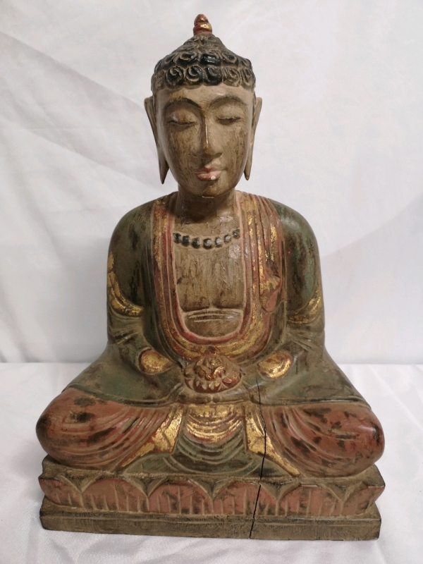 Vintage Wooden Buddha - 11.5" Wide & 17" Tall