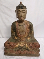 Vintage Wooden Buddha - 11.5" Wide & 17" Tall