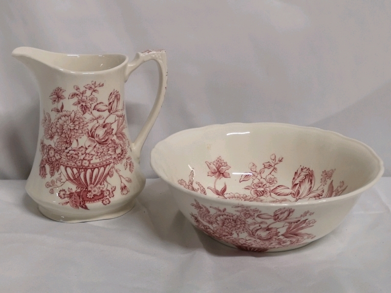 Vintage Alfred Meakin Floral Bounty Pattern Pitcher & Serving Bowl
