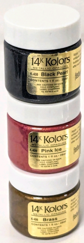 3 New FASHENHUES 14K Kolors Metallic Opaque Stains for Finished Bisqued Ceramics / Wood / Canvas | 1 FL OZ ea | Retails for Over $35!
