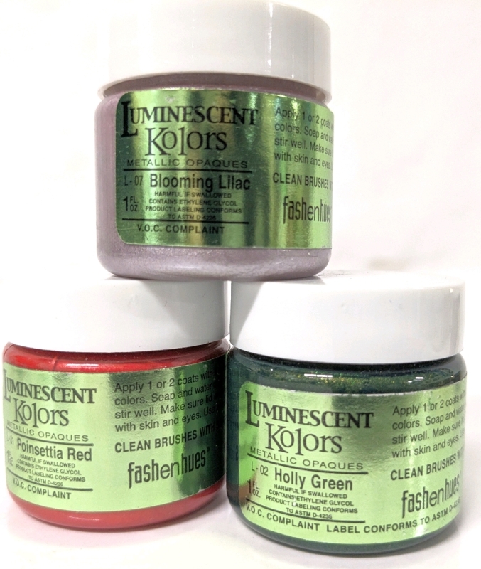 3 New FASHENHUES Luminescent Kolors Metallic Opaque Ceramic Bisque / Wood / Canvas Stains | 1 FL OZ ea | Retails for Over $35!