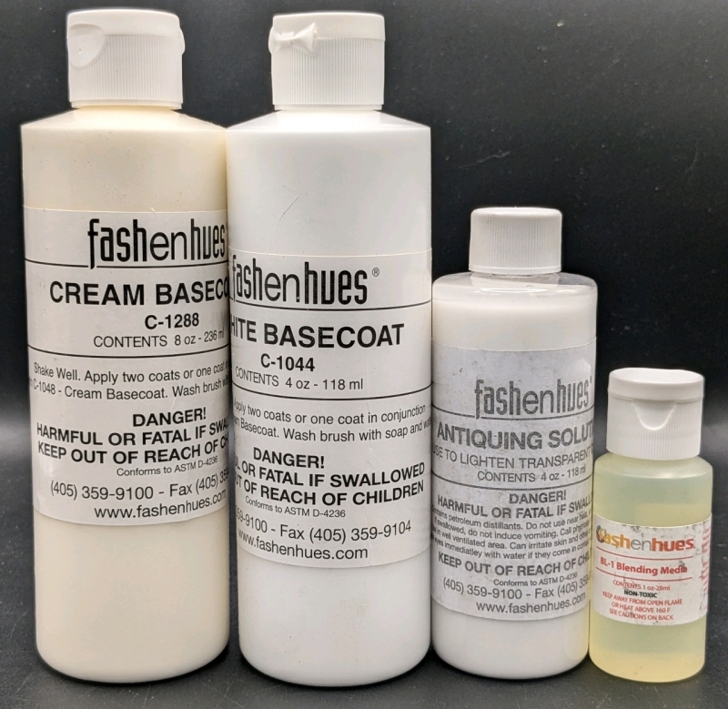 New FASHENHUES Cream Basecoat (236ml), White Basecoat (118ml), Antiquing Solution (118ml) & BL-1 Blending Media (28ml)