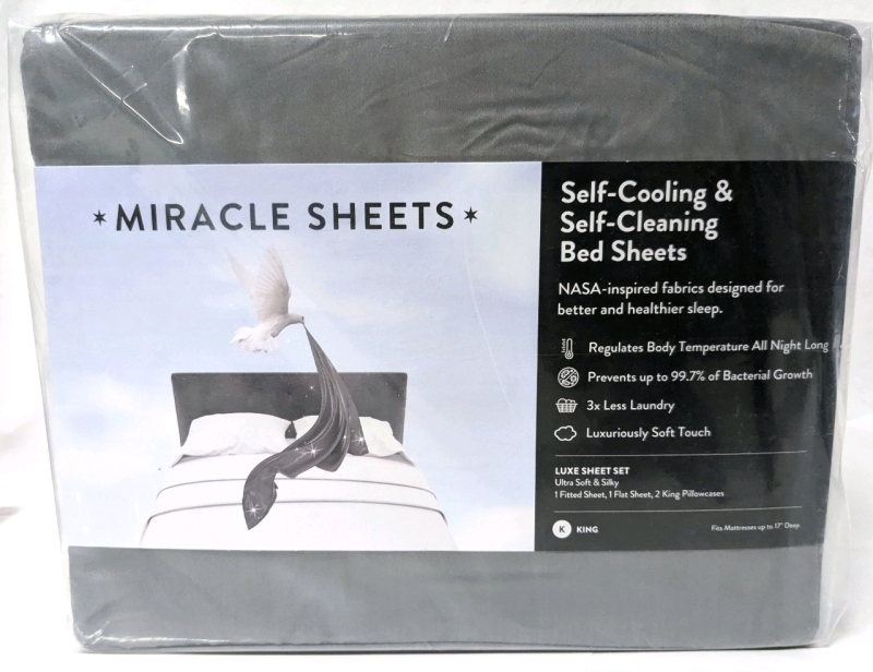 New MIRACLE MADE King Size Luxe Sateen Sheet Set | Model 11952-KG-ST | Retails for Over $100!
