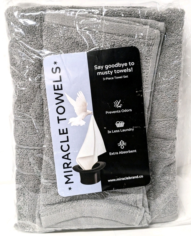 New MIRACLE MADE 3-Piece Towel Set | Colour: Stone | 100% Cotton, Treated with Anti-Bacterial Silver Technology