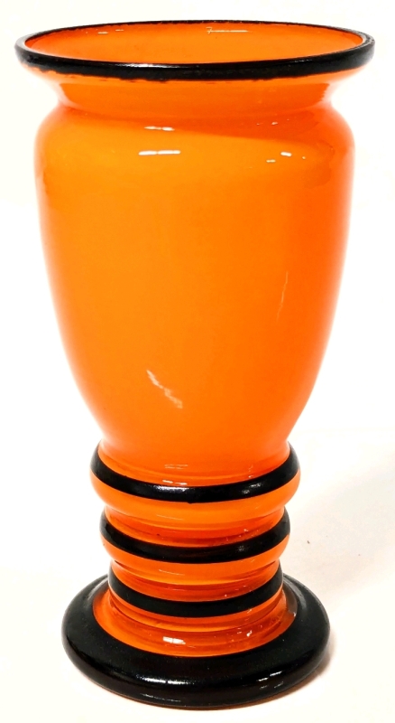 Small Yet Stunning & Vibrant Orange & Black Over Clear Glass Vase | 2.1" Diameter x 4" Tall