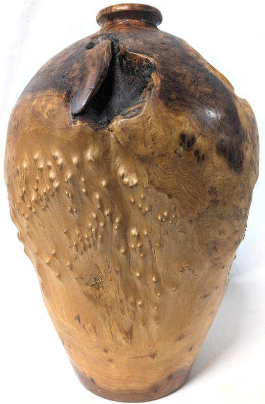 Large Stunning Turned Burl Live-Edge Wooden Vase | 14" Tall