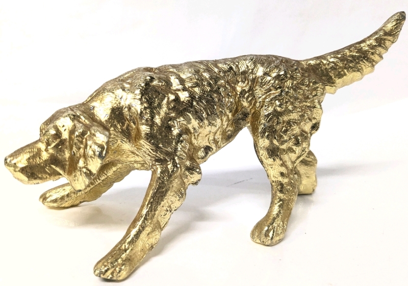 Vintage Hollow Brass / Gold Tone Metal Irish Setter Hunting Dog Figure | 8.5" Long x 4.6"
