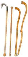 4 Vintage Wooden Canes including Natural / Carved, a Silver Tone Horse Head Handle| All Have Safety Stoppers on Bottom | 33" - 39.75" Tall