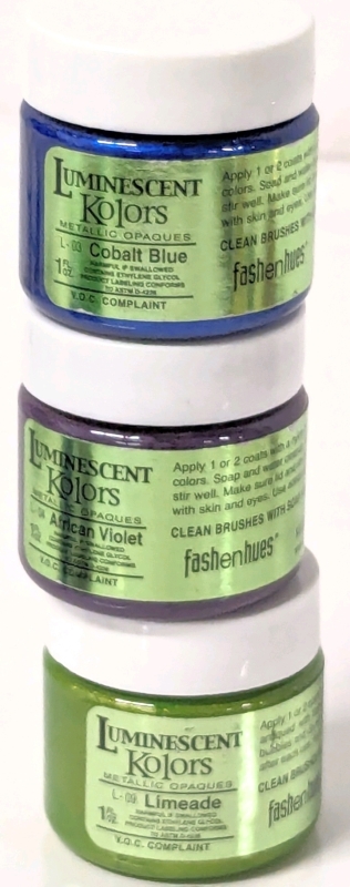 3 New FASHENHUES Luminescent Kolors Metallic Opaque Ceramic Bisque / Wood / Canvas Stains | 1 FL OZ ea | Retails for Over $35!