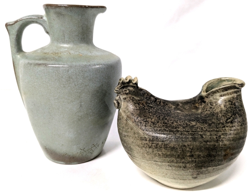 Signed Small Vintage FRANCOMA Terracotta Pottery Jug & Quirky Signed Vintage Stoneware Pottery Chicken Vase | 3 25" - 5.15" Tall