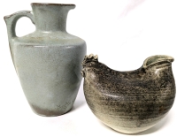 Signed Small Vintage FRANCOMA Terracotta Pottery Jug & Quirky Signed Vintage Stoneware Pottery Chicken Vase | 3 25" - 5.15" Tall