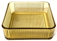 Vintage Art Deco Unsigned Federal Square Ribbed Amber Glass Refrigerator Dish | 8.5" x 8.5" x 2.5" Deep