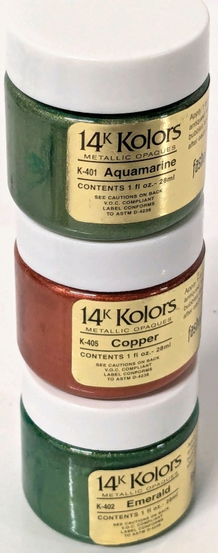3 New FASHENHUES 14K Kolors Metallic Opaque Stains for Finished Bisqued Ceramics / Wood / Canvas | 1 FL OZ ea | Retails for Over $35!