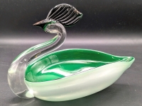 Fun Vintage Murano-Style Art Glass Swan Ashtray / Trinket Dish | 7" Long x 4.75" Tall
