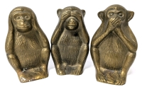 Vintage Set of 3 Brass "Hear No Evil, See No Evil, Speak No Evil" Monkey Figures | Made in Korea | 4.75" Tall