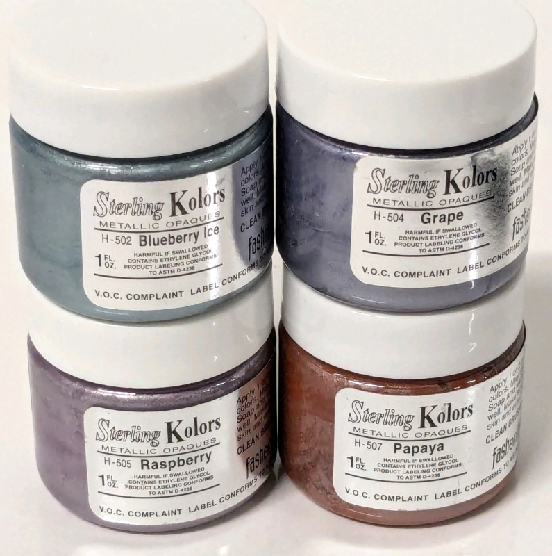 4 New FASHENHUES 14K Kolors Metallic Opaque Stains for Finished Bisqued Ceramics / Wood / Canvas | 1 FL OZ ea | Retails for Over $45!