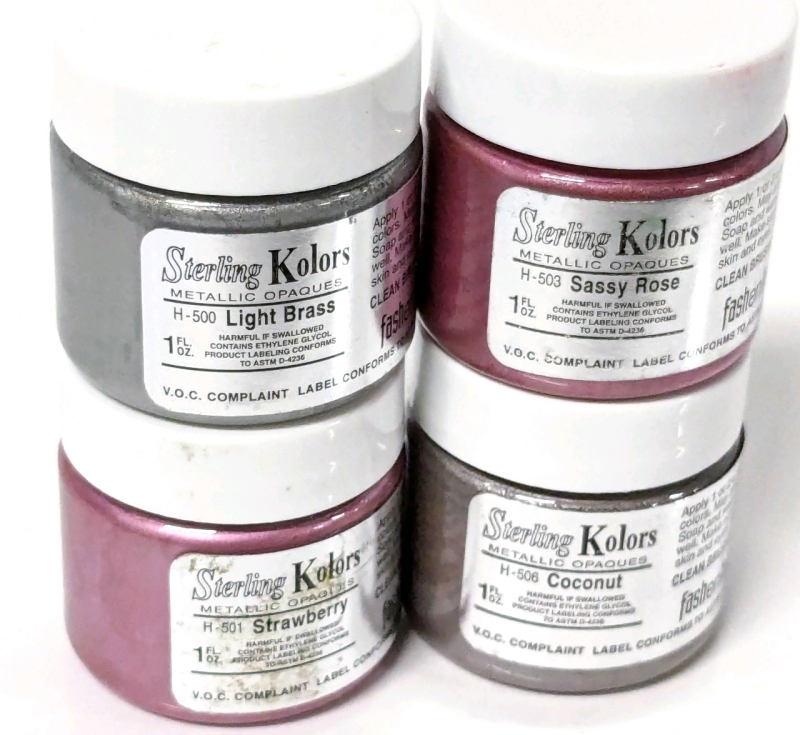 4 New FASHENHUES 14K Kolors Metallic Opaque Stains for Finished Bisqued Ceramics / Wood / Canvas | 1 FL OZ ea | Retails for Over $45!