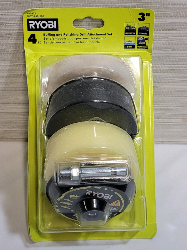 New - Ryobi 4pc. 3" Buffing and Polishing Drill Attachment Set